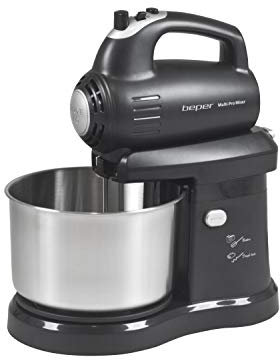 BEPER 90.347 Batteur avec Bol Rotatif 5 Vitesses, Noir/Inox, 2.8 L, 300 W