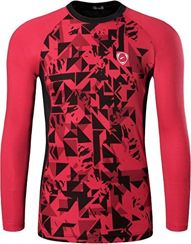 jeansian Men's Casual Long Sleeves T-Shirts Wicking Running Sport Tee Shirt Top LA197 Red L