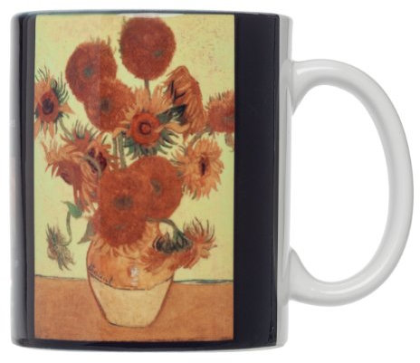 HIC Harold Import Co. HIC Vincent Van Gogh Sonnenblumen Art Kaffee Tee, feines weißes Porzellan, 340 ml, Set mit 4 Tassen, 340 ml, Gelb