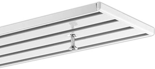 dekoline 3,20 m Gardinenstange, Aluminium, eckig,weiße glänzende Oberfläche, vorgebohrt 4-Lauf - Zuschnitt nach Maß möglich!