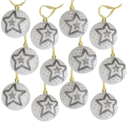 zeitzone Christbaumkugeln Weiß Glitzer Stern 12 Stück Weihnachtsbaumkugeln Bruchfest