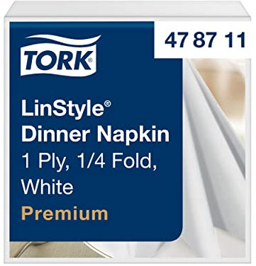 Tork 478711 Linstyle Premium Dinnerservietten Weiß / Servietten stoffähnlich und saugfähig / 1-lagig / Premium Qualität / 12 x 50 (600) Airlaid Servietten / 39 x 39 cm (B x L)