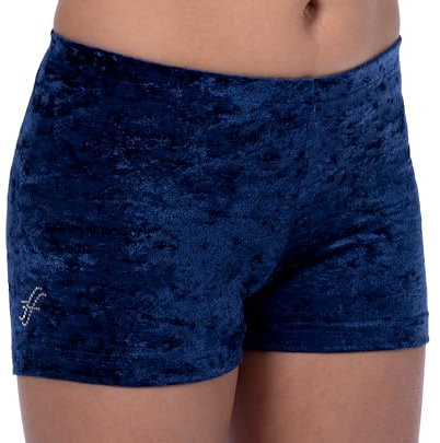 ff FISCHER Turnhose Damen Samtshorty Gymnastik Turn Shorts in wolkigem Samt Fitnesshose Sport 77134, Größe: 38, Farbe: Marine