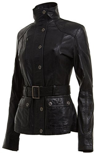 Ladies Women's 100% Lamb Nappa Leather Military Belt Slim Fit Black Jacket 18
