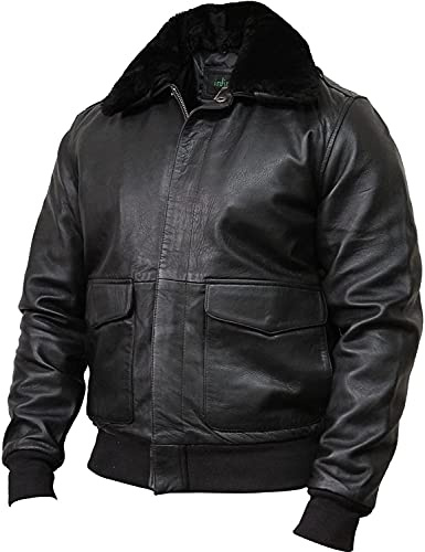 BRANDSLOCK Herren Fliegerjacke aus echtem Shearling Lammfell Leder Bomber Fliegerjacke