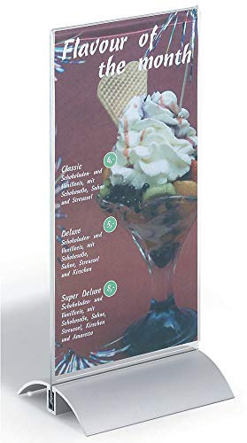 Durable Tischaufsteller, Acryl mit Aluminiumfuß - DIN A4, HxBxT 237 x 107 x 85 mm - VE 6 Stk - Namensschild Schild Tischschild Tischschilder