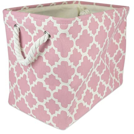 DII Collapsible Polyester Storage Basket or Bin with Durable Cotton Handles, Home Organizer Solution for Office, Bedroom, Closet, Toys, Laundry (Medium – 16x10x12), Lattice Rose,CAMZ36080