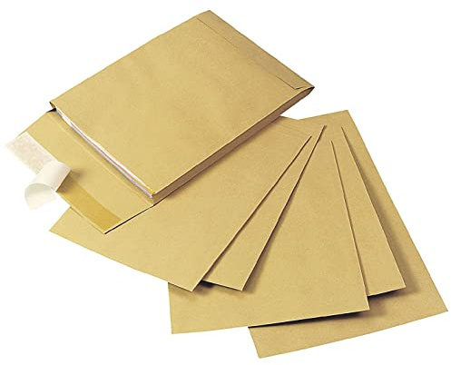 Q-Connect Envelope Gusset 305x254x25mm Peel and Seal 120gsm Manilla (Pack of 100) KF3526 , gold