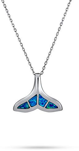 Nautisches Blaues Inlay Erstellter Opal Fischflosse Walflosse Anhänger Halskette Für Frauen Für Freundin .925 Sterlingsilber