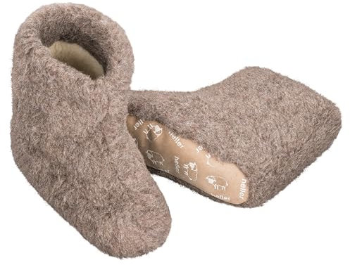 Heller Vertrieb 100% Reine Schafwolle Hausschuhe Wollhausschuhe Hüttenschuhe Stiefel (Gr. 36-47) Damen Herren - Dunkelgrau/Braun, Dunkelgrau Braun, 40/41 EU Weit