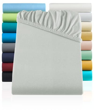 SHC by BaSaTex Jersey Spannbettlaken Bettlaken | Spannbetttuch Spannleintuch für Standardmatratzen aus 100% Baumwolle | 140x200-160x200 Farbe Silber - Hellgrau