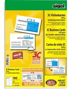 Sigel Visitenkarten 3C beidseitig bedruckbar Ink/Laser/Copy 250g/qm hochweiß VE=100 Stück