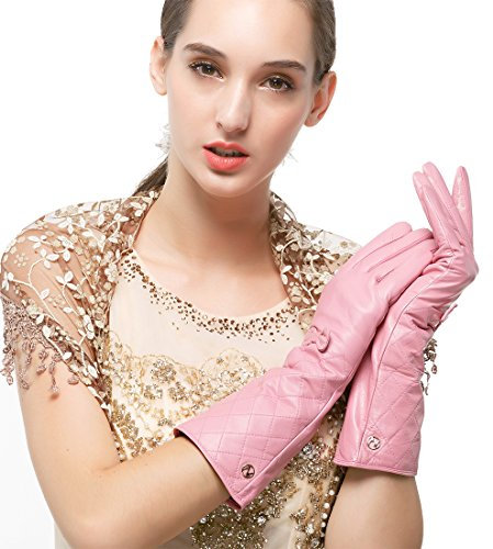 Nappaglo Damen Winter Lange Leder Handschuhe aus echtem Nappaleder Touchscreen Party Warm Fausthandschuhe (M (Umfang der Handfläche:17.8-19.0cm), Rosa(Non-Touchscreen))