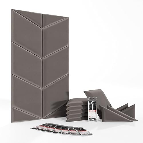 Mollis Lot de 10 Panneaux et Fermetures Velcro Autocollantes (3 Paquets) - Décoration 3D pour Chambre à Coucher - Revêtement Insonorisant - Coussins Muraux - 105 x 60 cm - Gris Foncé