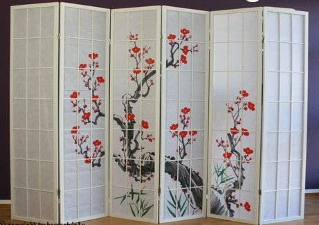Décoshop26 Paravent 6 Panneaux Japonais en Bois Blanc 264x175 cm PAR06019