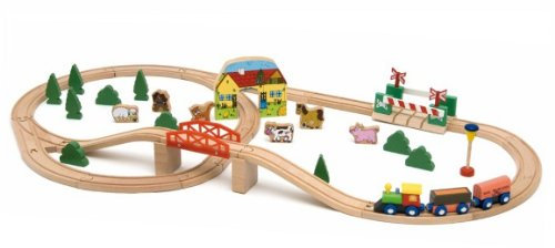 großes Set 45 TLG.Holz HOLZEISENBAHN Eisenbahn - Passt zu Allen gängigen Schienen - Systemen