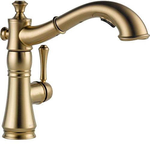 Delta Faucet Cassidy Pull Out Kitchen Faucet, Gold Kitchen Sink Faucet, Kitchen Faucet with Pull Out Sprayer, Magnetic Docking Spray Head, Champagne Bronze 4197-CZ-DST