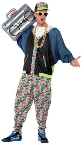 Smiffys 80er Jahre Hip Hop Kostüm, Gemustert, mit Jacke, Hose & Kopfbedeckung