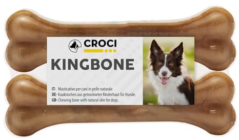 Croci King Bone - Ossa per cani, Snack premio masticativo per cani in pelle bovina naturale, dental stick per la pulizia dei denti, 12,5 cm - 2 pz