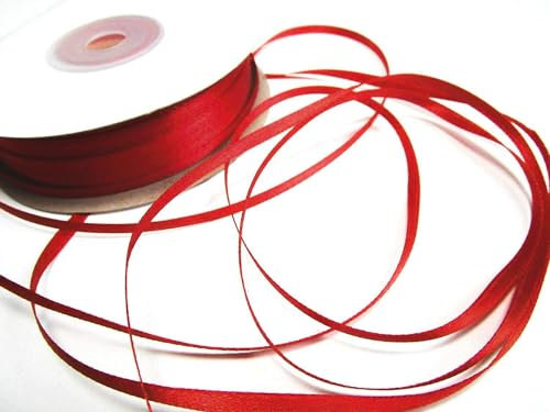 CaPiSo 100m Satinband 3mm Schleifenband Geschenkband Dekoband Satin Hochzeit Weihnachten Weihnachtsband (Rot)