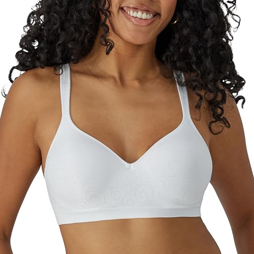 Bali Womens Comfort Revolution Wireless Bra, Full-coverage Wirefree Cool Fabric Bras, White Swirl Pattern, 38D US