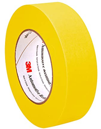 3M Automotive Refinish Masking Tape 388N, 06654, 36 mm x 55 m, Yellow, Crepe Backing, Moisture Resistant, Multi-Purpose