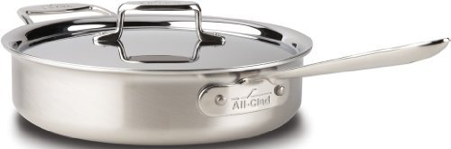 All-Clad BD55404 Sautepfanne mit Deckel, gebürstet, 18/10 Edelstahl, 5-lagig, geklebt, spülmaschinenfest, 4 Quart, Silber