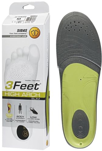 Komfort Einlegesohlen, 3Feet Slim High, für Füße mit hohem Fußgewölbe, Geeignet für schmale Fußformen, Fußstütze und lang anhaltender Komfort (44-45)