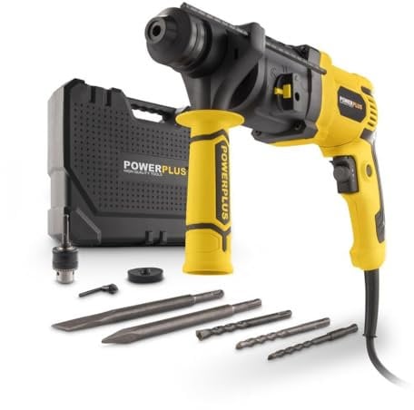POWER plus Elektro-Schlagbohrmaschine POWX1170-4 in 1: (Schlag-) Bohren Meißeln und Meißeldrehung, 750 W Bohrmaschine, 3,5 J, Links-Rechts-Schalter für Schrauben, SDS plus, 6 Zubehörteile