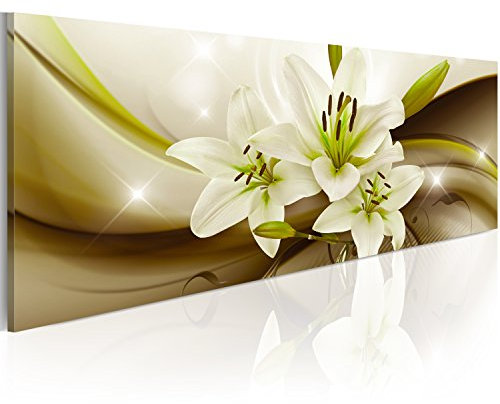 B&D XXL - Tableau décoratif nature 120x40 cm - Impression sur toile colorée - Décoration murale - Abstraction lueur vagues fleurs colorées lys nature plantes vert b-C-0024-b-d