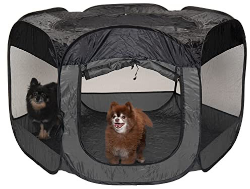 Furhaven Haustierhaus für Hunde und Katzen – Indoor-Outdoor Pop-Up-Laufgitter und Trainingsstift, Hundezelt, Welpenspielplatz, grau, extra groß
