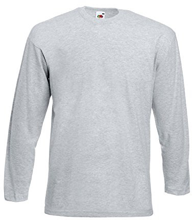 FRUIT OF THE LOOM Mens Long Sleeve T Shirt Heather Grey Large