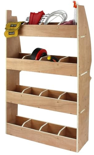 Van Racking Unit Tool Storage Ply Toolbox Shelves Shelving Rack Organiser Removable Dividers Driver & Passenger Side 4 Shelves 16 Compartments 12mm Thick Plywood 116 x 67.5 x 28.5cm FREE Fixings