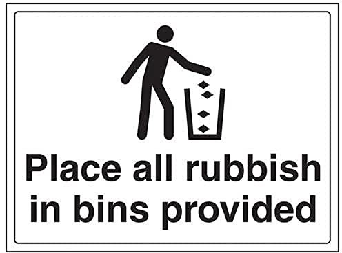 V Safety Place All Rubbish In Bins Provided Sign - 400mm x 300mm - 1mm Rigid Plastic