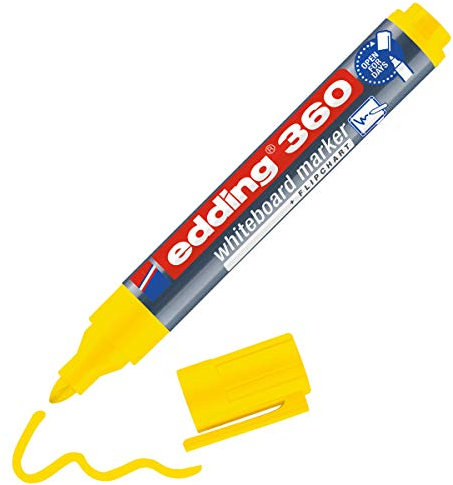 edding 360 Whiteboardmarker - gelb - 1 Whiteboard Stift - Rundspitze 1,5-3 mm - Boardmarker abwischbar - für Whiteboard, Flipchart, Magnettafel, Pinnwand, Memoboard - Sketchnotes