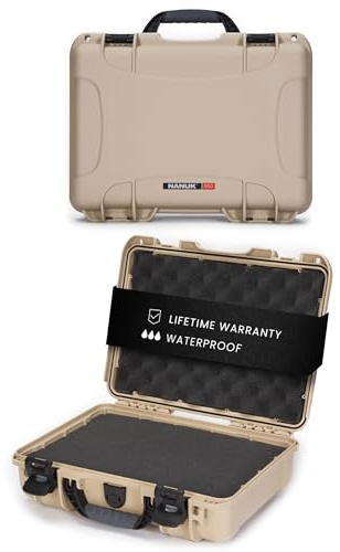 NANUK 910 Hard Case with Customizable Cubed Foam, IP67 Waterproof & Crushproof, Rugged Construction for Ultimate Protection, Made in North America – Tan (14.3” x 11.1” x 4.7”)