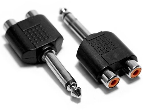 6.35mm Mono Male to 2 RCA Female Adapter - 1/4 Plug Phono Socket Converter