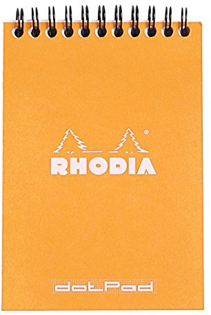 Rhodia 13503C Notizblock (DIN A6, 10,5 x 14,8 cm, Doppelspirale, liniert, dot grid, mikroperforiert, 80 Blatt) 1 Stück orange