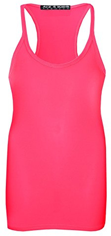 Kids Girls Childrens Vest Top - Racer Vest Neon Pink 11-12