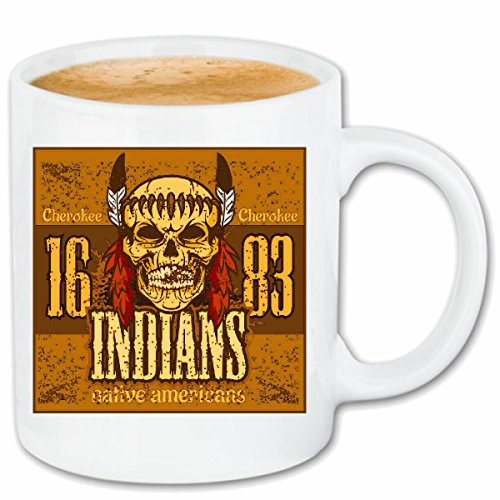 Reifen-Markt Kaffeetasse CHEROKEE INDIANER AMERIKA INDIANS INDIANER HÄUPTLING Indianer WESTERN INDIANS Keramik 330 ml in Weiß