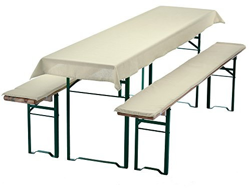 DILUMA | Bierbankauflagen Set Ecru | 1x Tischdecke 240x70 cm für 220x50 cm Biertische und 2X gepolsterte Bierbankauflage 220x25 cm | Auflagen Set für Bierzeltgarnitur | Gepolstert, ÖkoTex100