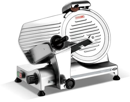 KWS Deluxe Commercial 320w Electric Meat Slicer 10 Triple Safety Locks + Anodized Aluminum Base with Stainless Steel Blade, Frozen Meat/ Cheese/ Food Slicer Low Noises Commercial and Home Use