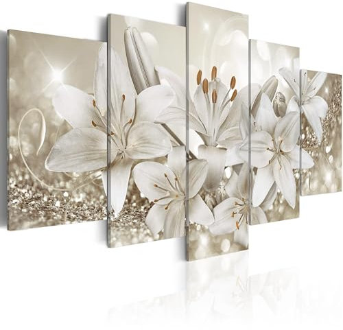 B&D XXL Impression sur Verre Acrylique 5 Parties Imprimée Tableau Photo Image Pret a Accrocher Murale Moderne Décoration Fleurs