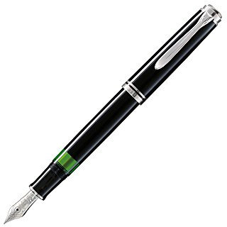 Pelikan Füllhalter Souverän 405, Schwarz, Feder B (breit), hochwertiger Kolbenfüller im Geschenk-Etui, 924381