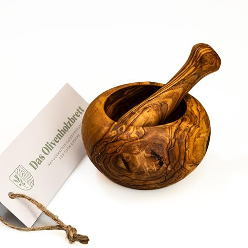 Mortero y Émbolo Forma Redonda de Madera de Olivo - 12cm