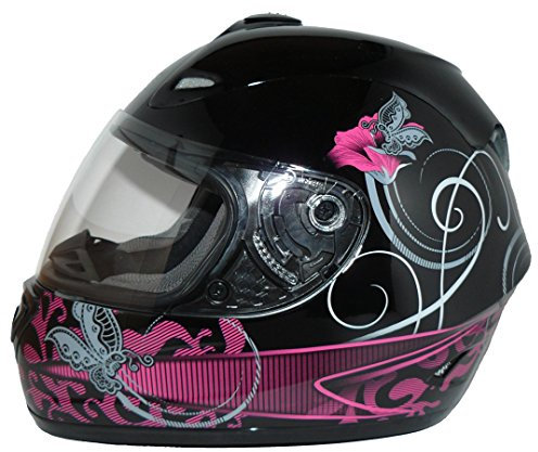 protectWEAR - Casque de Moto Noir Brillant Fleurs Design VS-801-SL - L