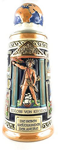 King German Beer Stein The Seven Wonders of The Antique World, globelid Stein 0.75 Liter tankard, Beer Mug