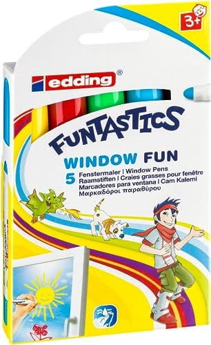edding 4-16-5 Funtastics Window Marker, Fun e-16, 5er Set, 2-6 mm, sortiert
