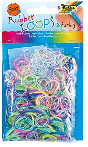 folia 339529 - Rubber Loops zweifarbig, 500 Gummibänder, inklusive 25 stück - Clips und 1 Häkelnadel