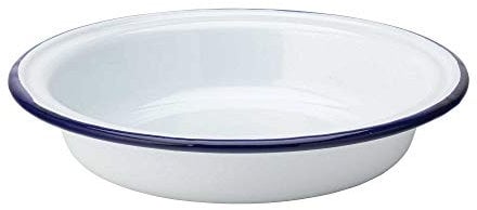 Utopia Tableware Eagle Enamel Pie Plate 8.6 / 22cm Baking Plate, Deep Pie Dish, White with Blue Trim